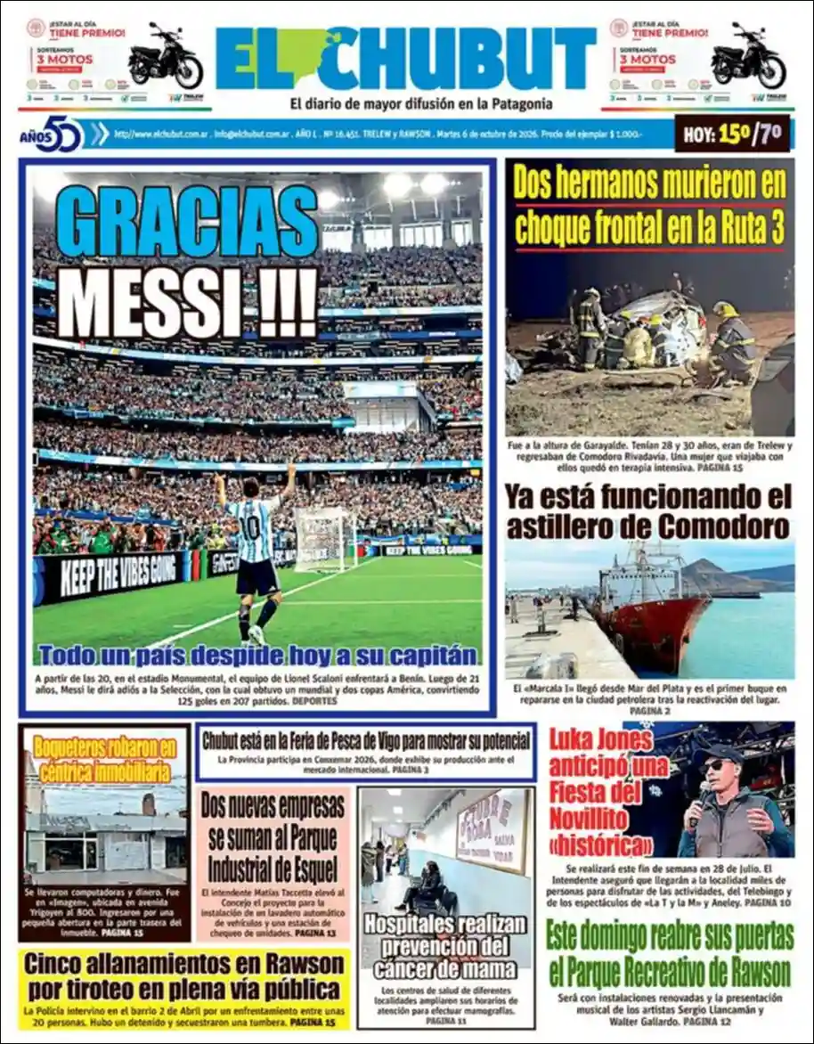 Estudios Max | EL MOLLENSE - Tapa del diario El Chubut